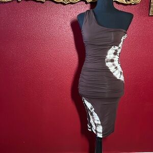 INC slinky brown dress with sparkles and tie dye look size small